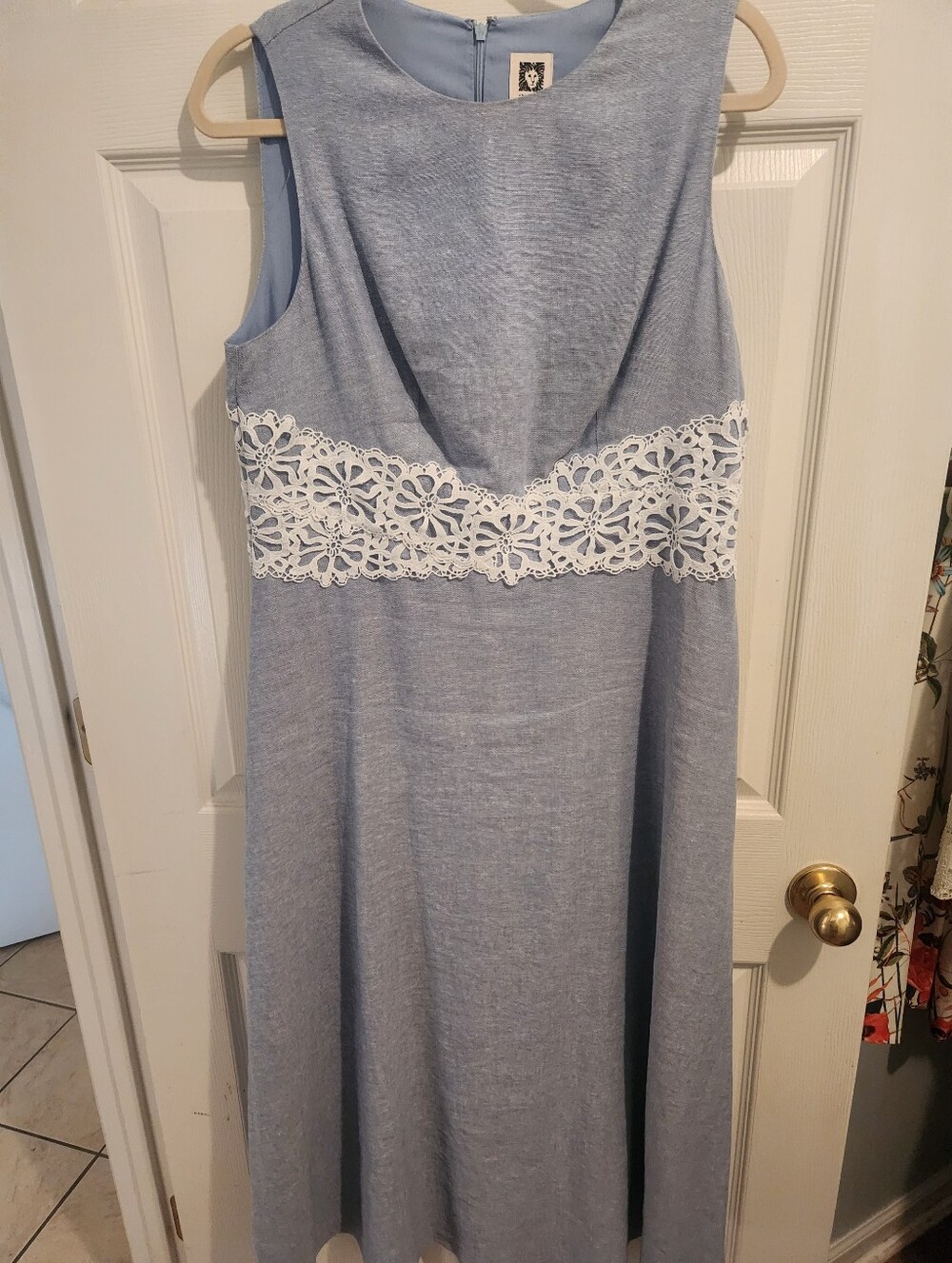 Anne Klein Linen Blend Lace Trimmed ALine Midi - Picture 2 of 6